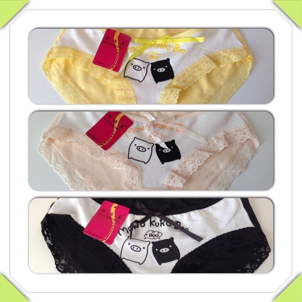 5pcs 1 black 2 Apricot 2Yellow piggy Comfy Cotton kid/Girl's Panties Size:4-5