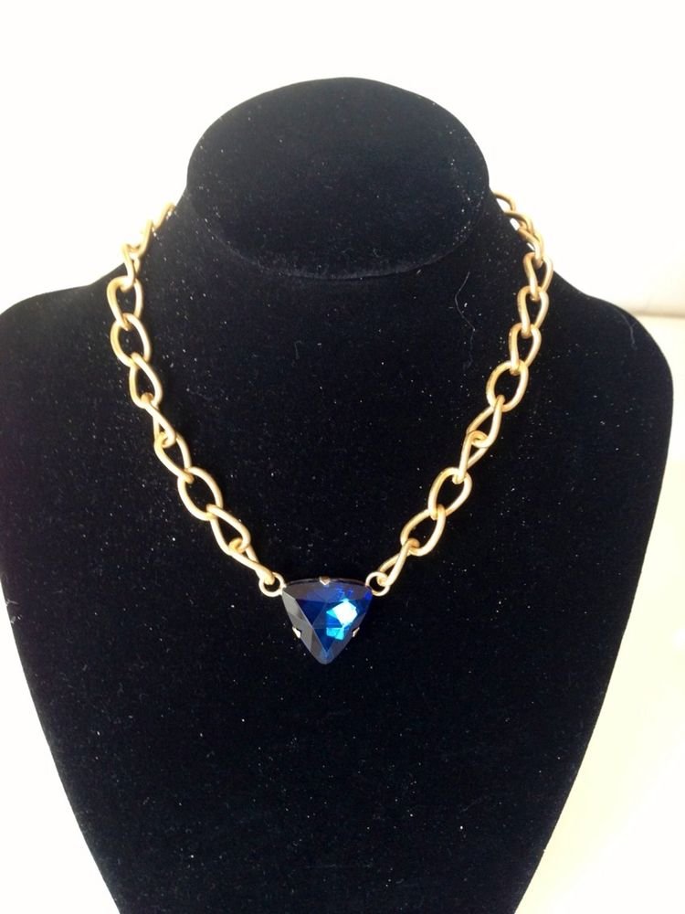 Elegant Simple Stylish Gold Tone Chain With A Blue Charm Necklace
