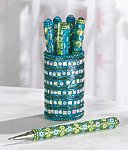 Turquoise & Lime Pens In Holder