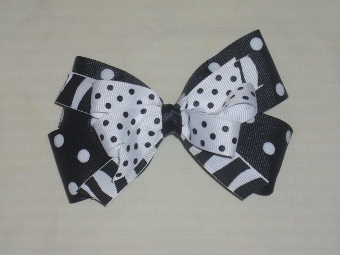 Zebra /Black & White Dot Boutique Bow
