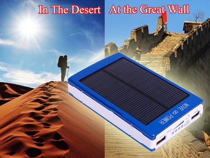 free shipping 30000mAh Double USB Outputs Solar Battery Charger with LED Light