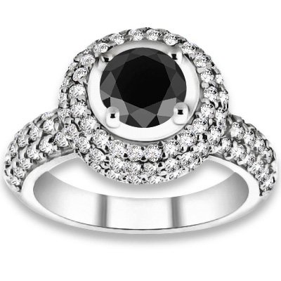1.56 ctw 14k WG AAA Black, Accent G-H Color, I1 Clarity Diamonds Engagement Rings