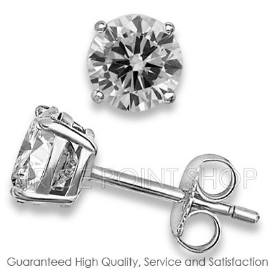 0.50 ctw 4.00 mm Round White CZ 925 Sterling Silver White Rhodium Basket Studs Earrings