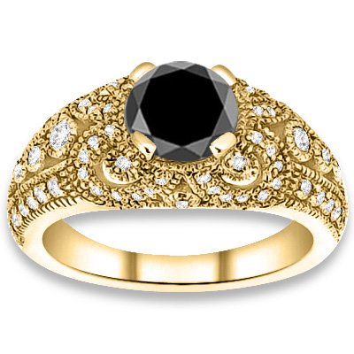 1.65 ctw 14k YG AAA Black, Accent G-H Color, I1 Clarity Diamonds Engagement Rings