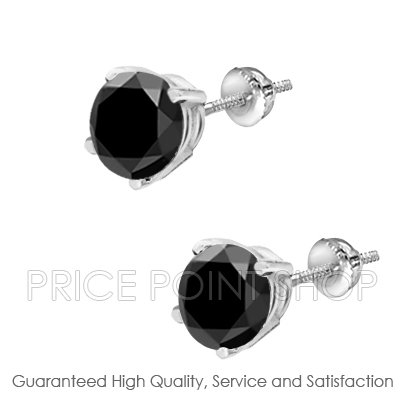 1.25 ctw Wire Screw Back AA Quality Round Brilliant Black Diamonds Certified Studs Earrings