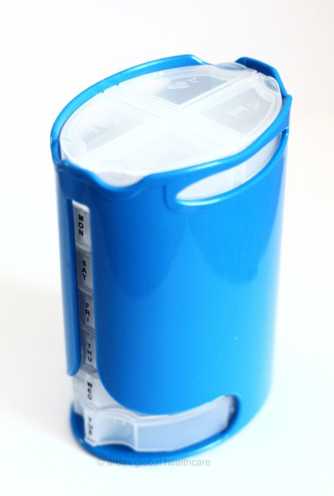 PILL TABLET REMINDER ORGANISER TOWER STACKER BOX WEEKLY BLUE/WHITE