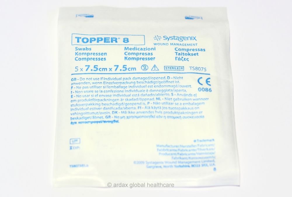GAUZE SWABS STERILE 7.5 X 7.5CM X 5 TOPPER 8, X10 (50)