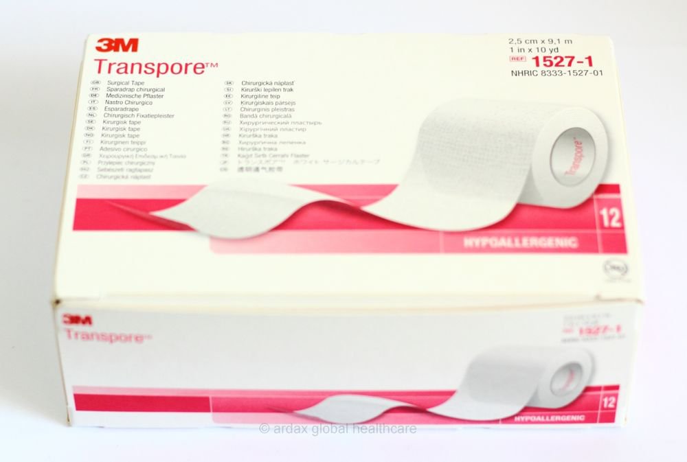 TRANSPORE TAPE 2.5CM X 9.1M X12 ROLLS GENIUNE 3M BRAND!