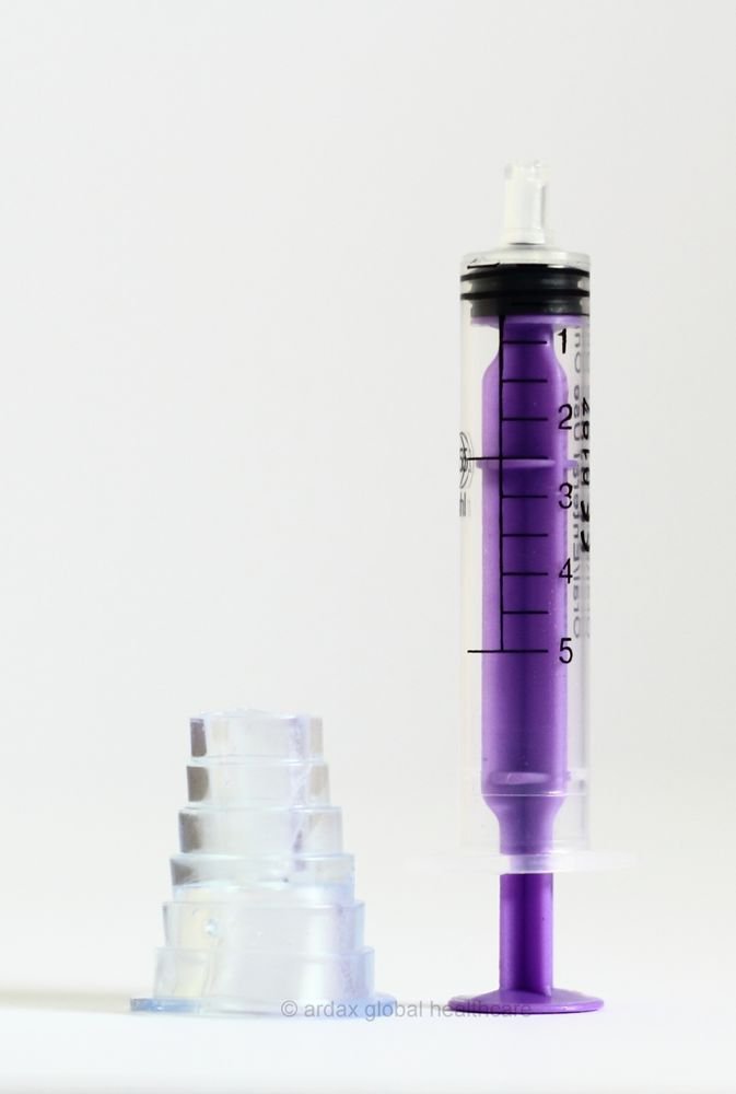 ORAL SYRINGE 5ML REUSABLE PURPLE & ADAPTOR X 5 PACKS