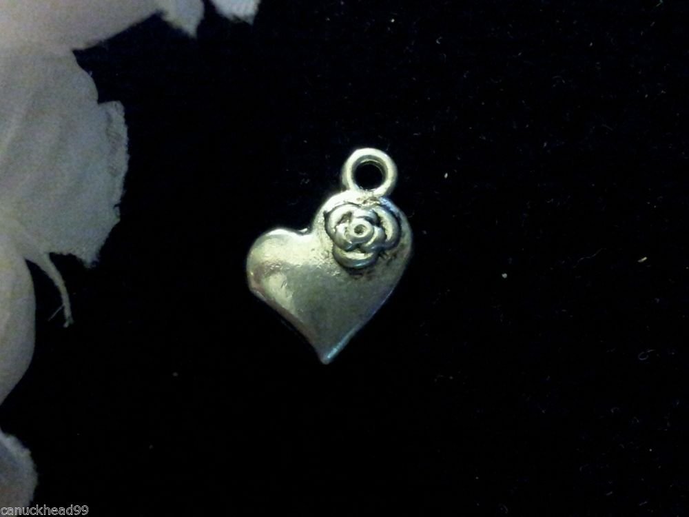 12pcs Tibetan Silver Metal Alloy Charm Charms Heart with Flower 13x11mm