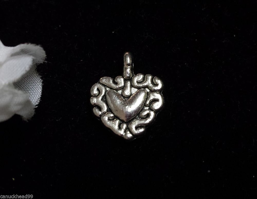 12pcs Tibetan Silver Metal Alloy Charm Charms Pendant Double Sided Heart 12x12mm
