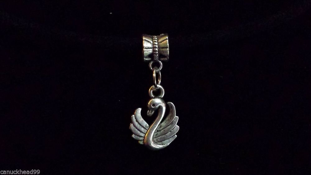 1pc Silver Tone Charm Dangle Spacer Large Hole Bead European Bracelet Swan Bird