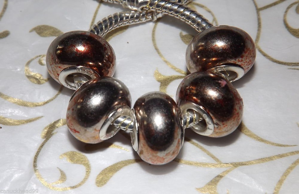 10pcs Acrylic Silver Buckle Core European Charm Beads Red Orange Metallic