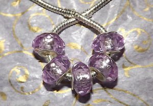 10pcs Acrylic Silver Buckle Core European Faceted Charm Beads 14mm Light Purple