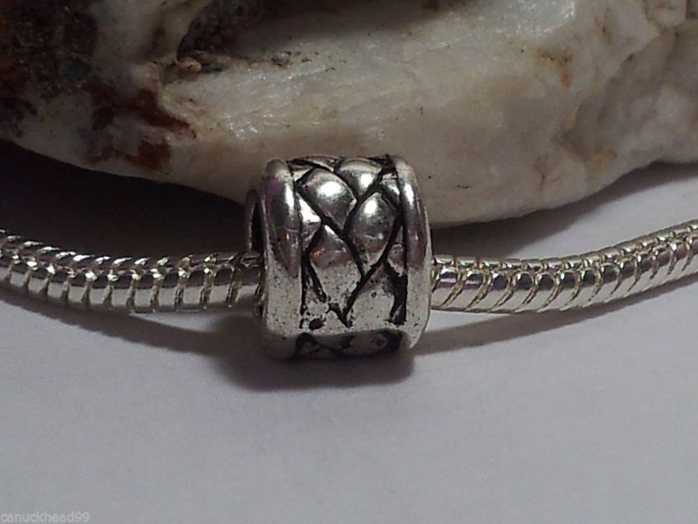 1pc Tibetan Silver Weave Printed Tube Spacer Large Hole European Bead Charm