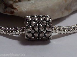 1pc Tibetan Silver Flower Printed Tube Spacer Large Hole European Bead Charm