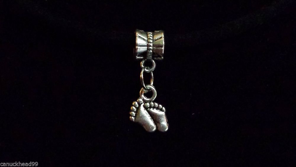 1pc Silver Tone Charm Dangle Spacer Large Hole Bead European Bracelet Baby Feet