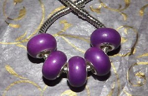 10pcs Acrylic Silver Buckle Core European Charm Beads Bracelet Solid Purple