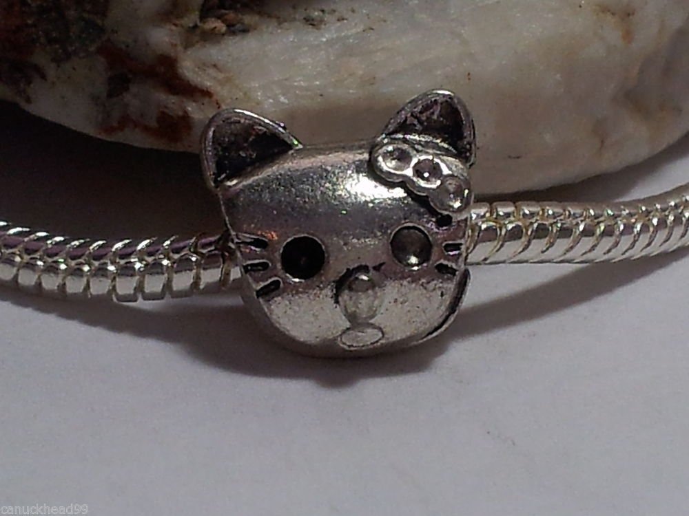 1pc Tibetan Silver Large Kitty Cat Spacer Large Hole European Bead Charm Hello
