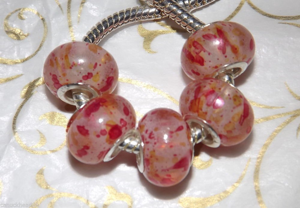 10pcs Acrylic Silver Buckle Core European Charm Beads Transparent Red Orange