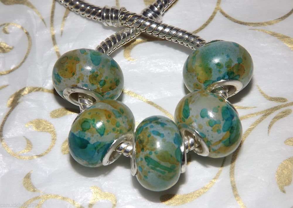 10pcs Acrylic Silver Buckle Core European Charm Beads Transparent Yellow Blue