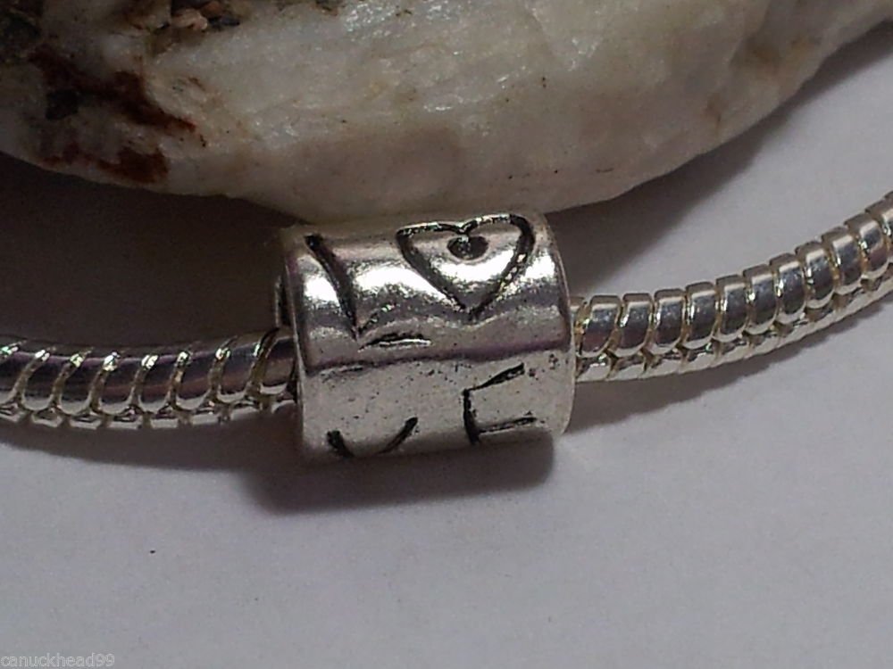 1pc Tibetan Silver Love Tube Words Heart Spacer Large Hole European Bead Charm