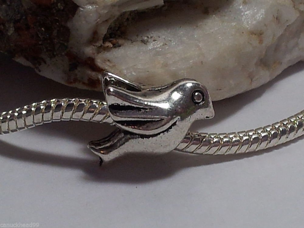 1pc Tibetan Silver Dove Bird Animal Spacer Large Hole European Bead Charm