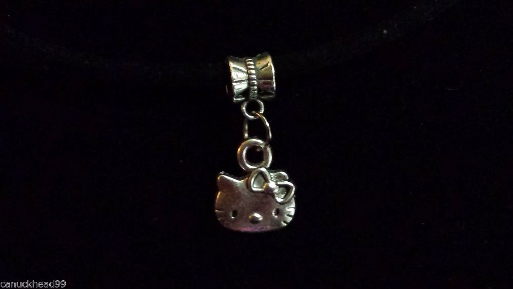 1pc Silver Tone Charm Dangle Spacer Large Hole Euro Bracelet Kitty Cat Hello