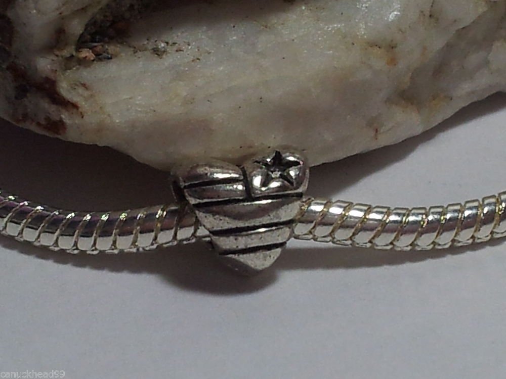 1pc Tibetan Silver Heart Star & Stripes Spacer Large Hole European Bead Charm