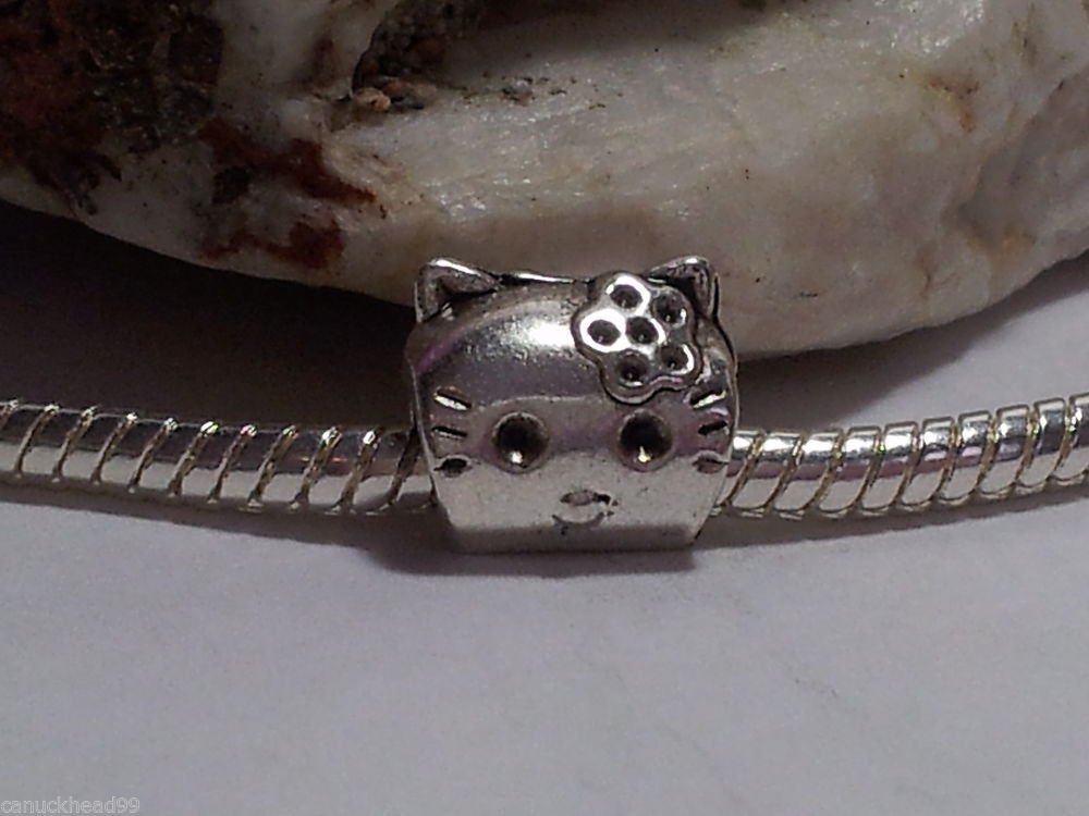 1pc Tibetan Silver Small Kitty Cat Spacer Large Hole European Bead Charm Hello