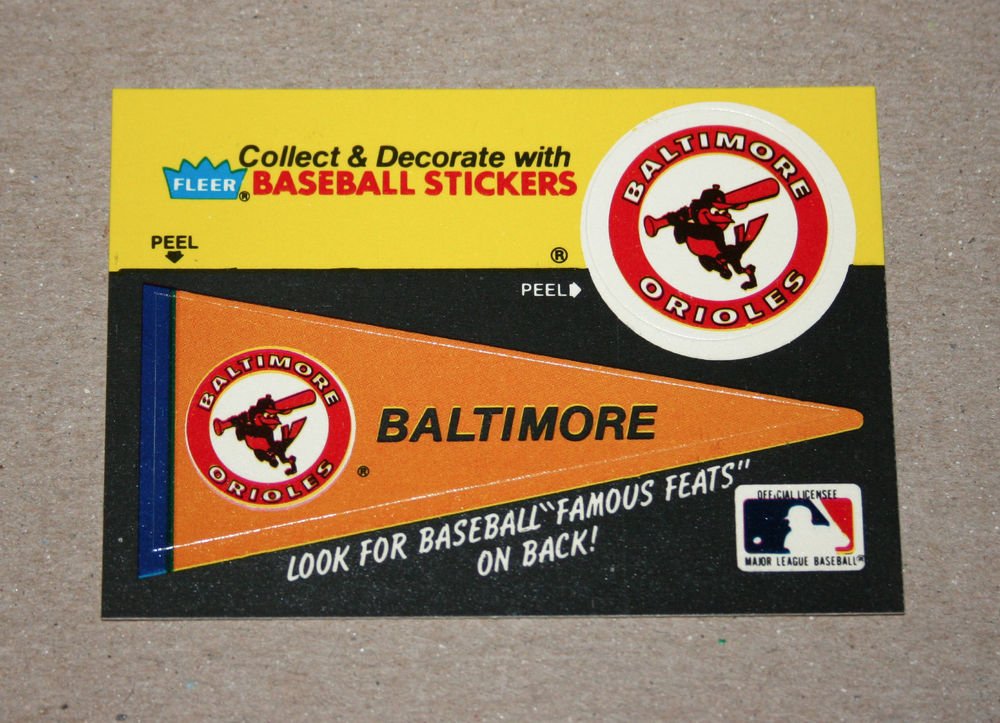 1986 FLEER BASEBALL - Baltimore Orioles Team Logo & Pennant Sticker Card