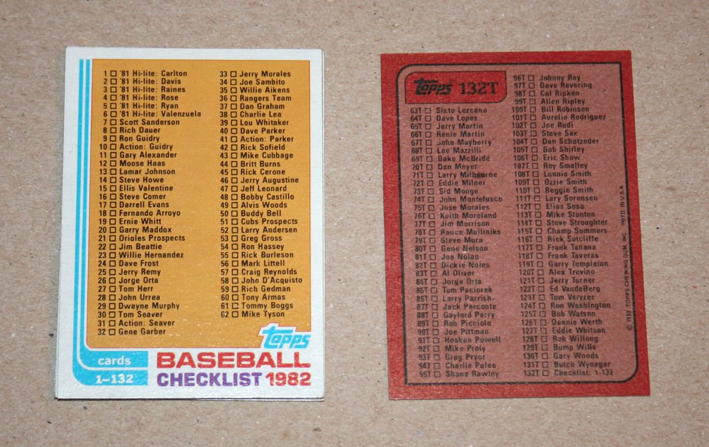 1982 TOPPS BASEBALL - Checklist Set + Traded Series