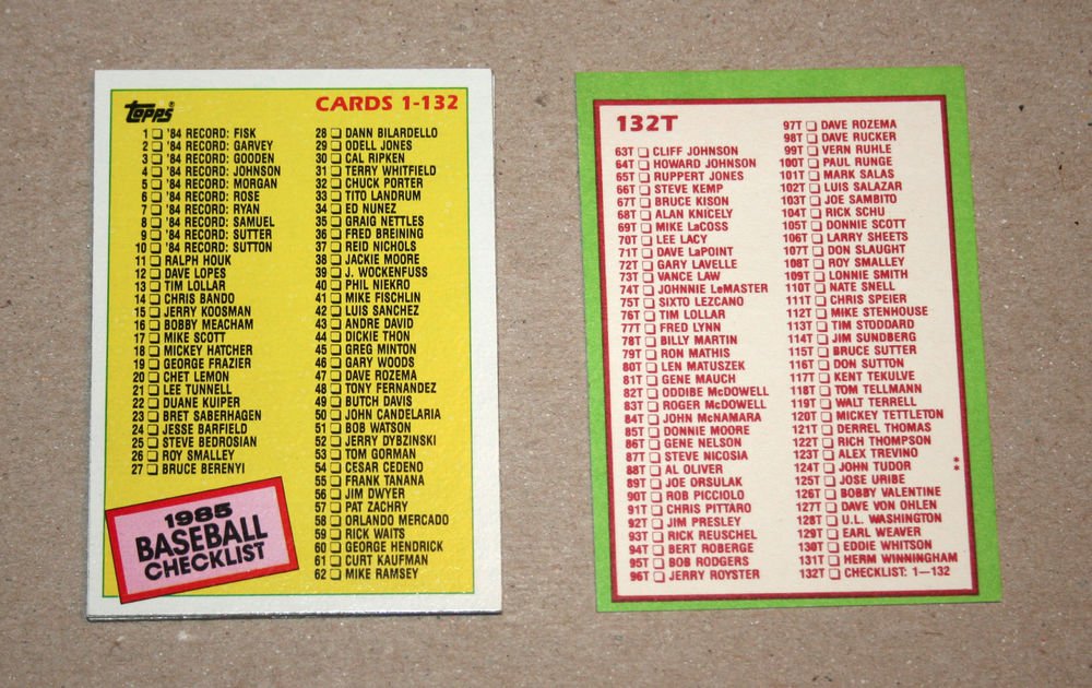 1985 TOPPS BASEBALL - Checklist Set + Traded Series