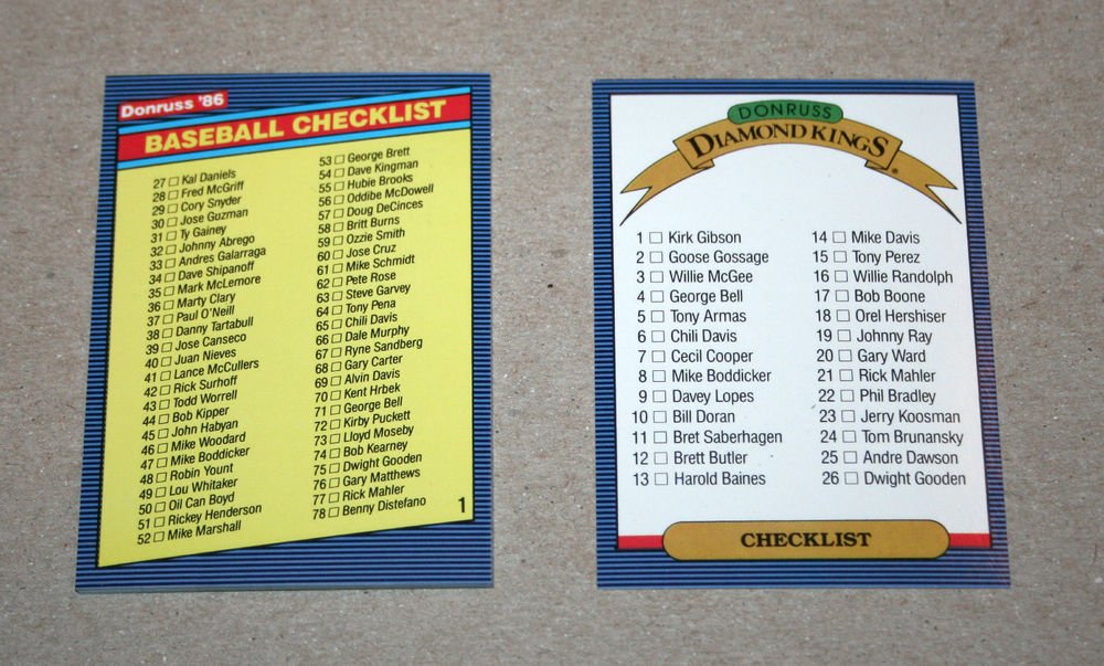 1986 DONRUSS BASEBALL - Checklist Set