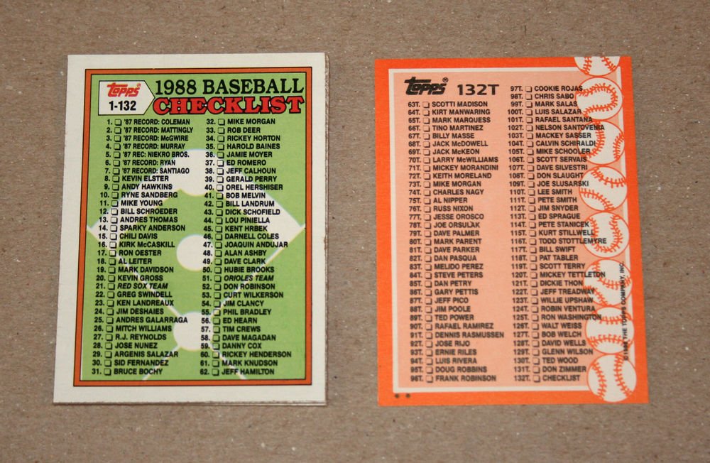 1988 TOPPS BASEBALL - Checklist Set + Traded Series