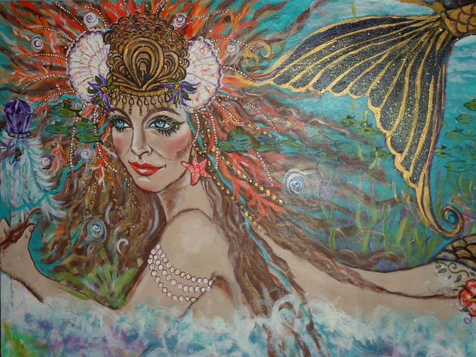 Mermaid 24 x 16 FINE ART CANVAS FRAMED PRINT