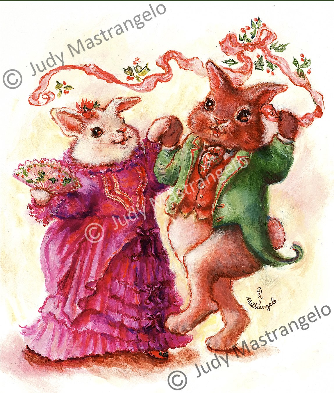 Christmas Bunny Dancers 24 X 16 FINE ART CANVAS FRAMED PRINT