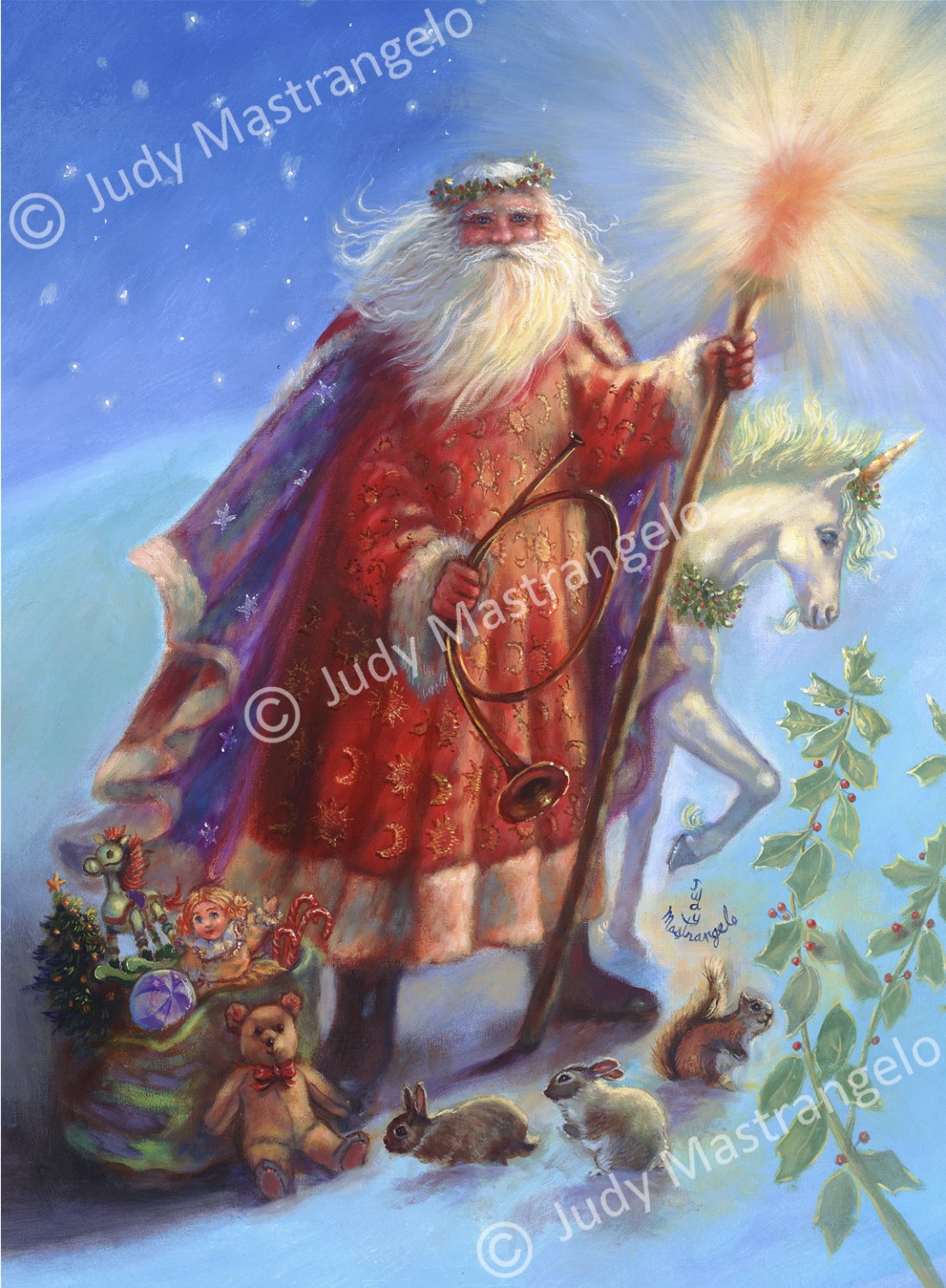 Santa and Unicorn 12 X 8 FINE ART CANVAS FRAMED PRINT