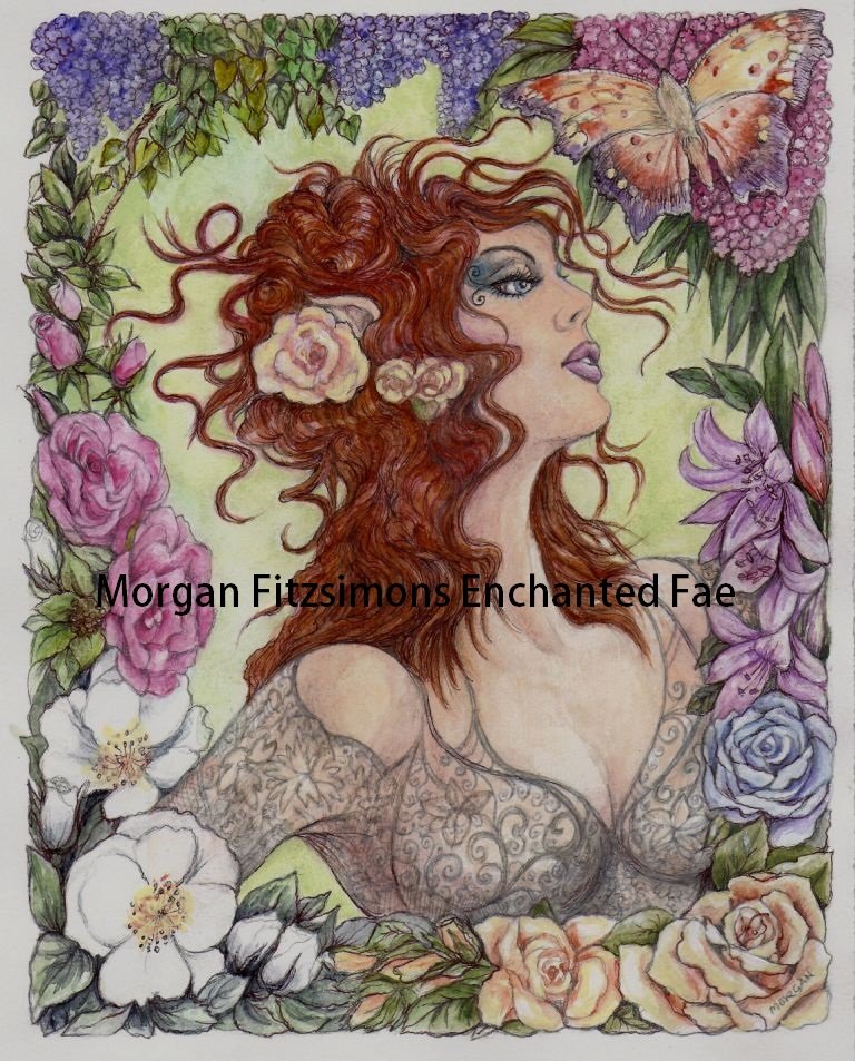 Butterfly Kisses in The Flowers 24 x 16 CANVAS FRAMED PRINT