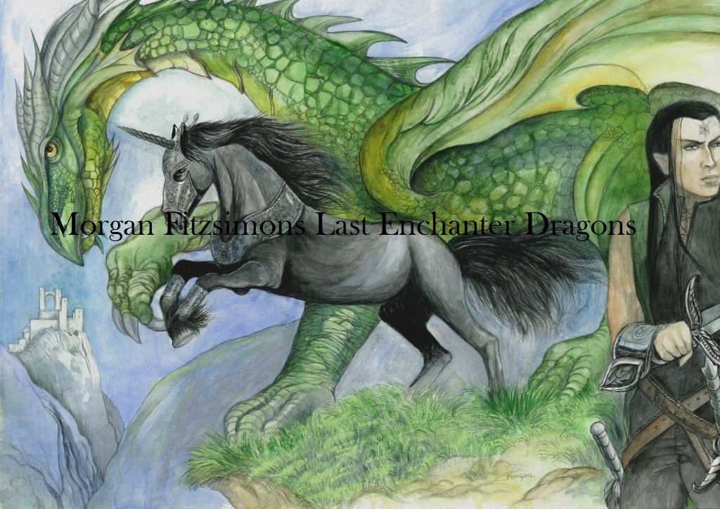 Black Bryony Unicorn with Asphodel & Green Dragon 24 x 16 FINE ART CANVAS FRAMED PRINT