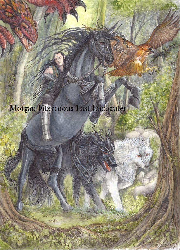 Black Bryony Unicorn Rearing with Asphodel & Dragon 24 x 16 FINE ART CANVAS FRAMED PRINT