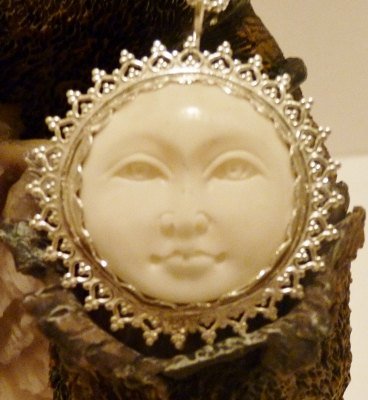 Mystical Sun Sterling Silver Baffalo Bone Pendant