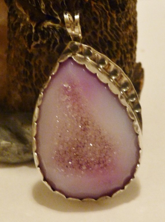 Purple/Pink Druzy agate Sterling Silver Pendant