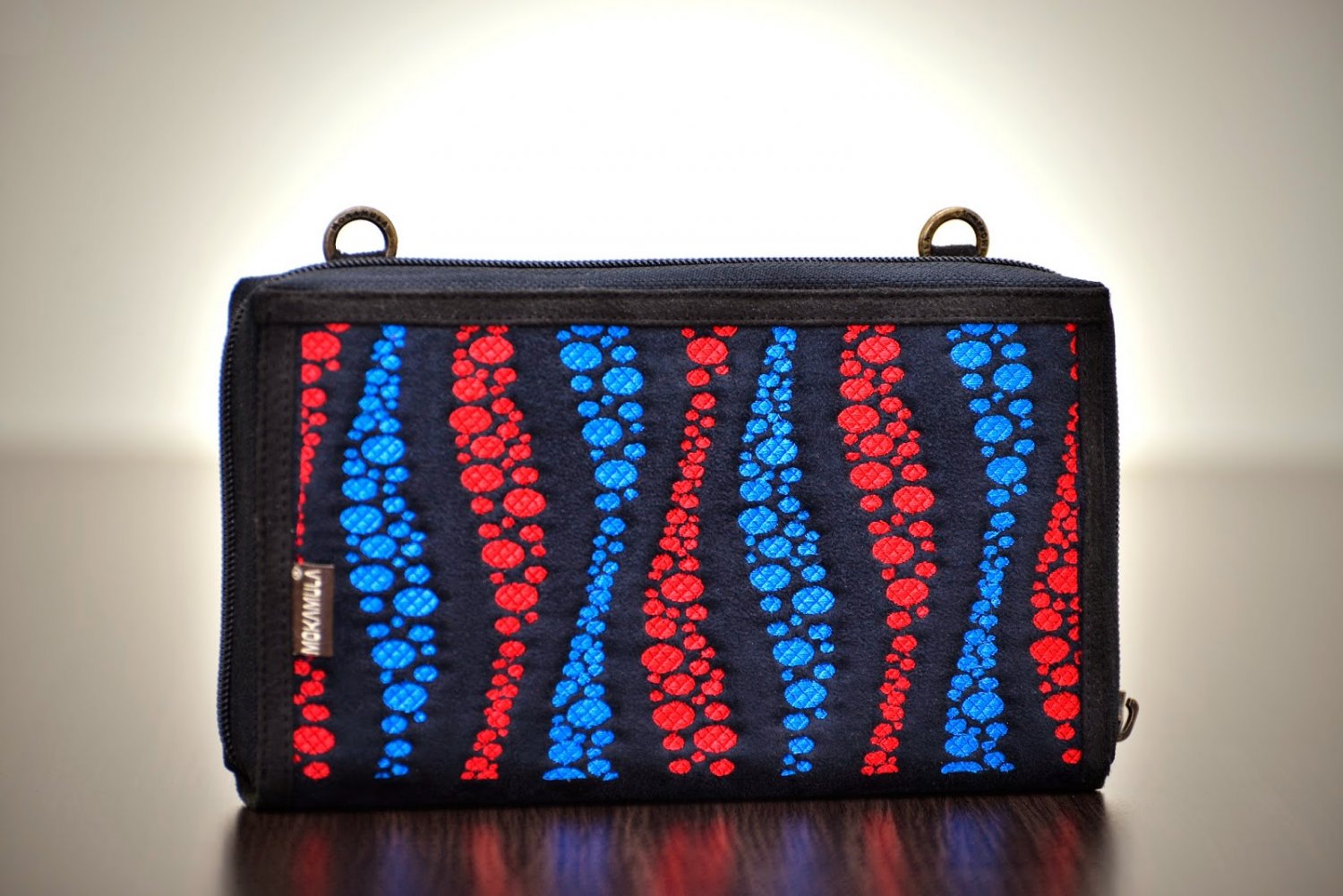 real suede clutch bag & cell phone organizer with ethnic embroidery motif
