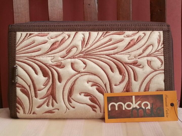 real suede clutch bag & cell phone organizer with ethnic embroidery motif