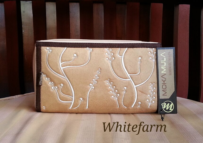 real suede clutch bag & cell phone organizer with ethnic embroidery motif