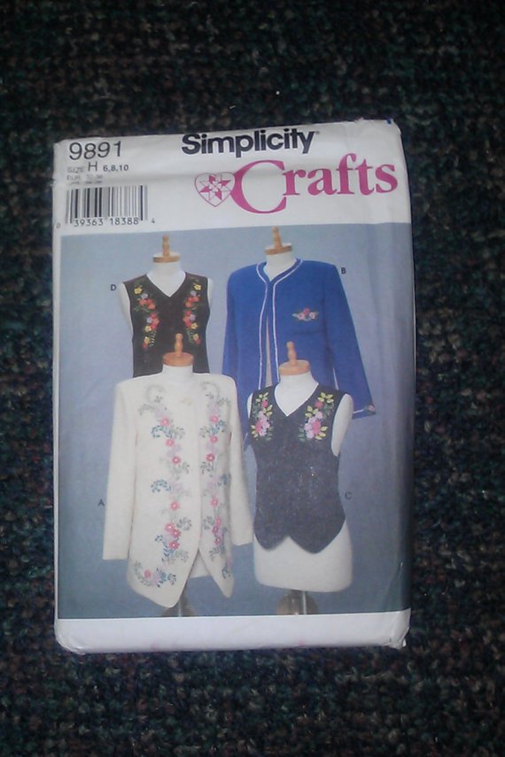 Simplicity 9891 Size H 6,8,10 13pcs and Transfers Misses Jackets Vest Uncut Pattern