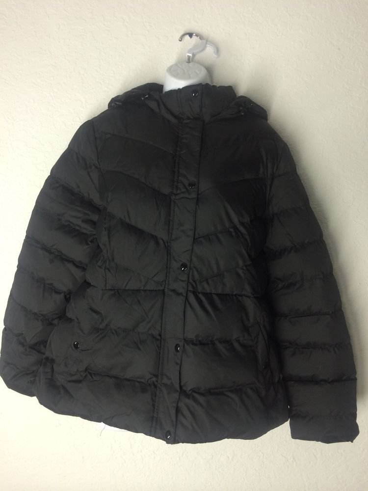 Faded Glory Women's Bubble Jacket (Black) W/ Removeable Hood
