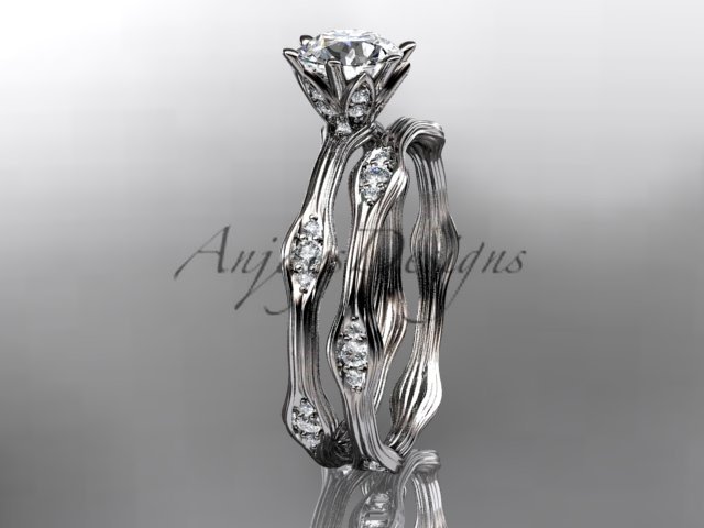 14kt white gold diamond leaf and vine wedding ring,engagement ring,engagement set ADLR132S