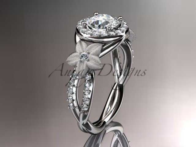 14kt white gold diamond leaf and vine wedding ring, engagement ring ADLR127